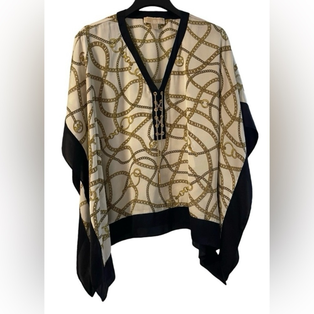 Michael Kors Cape Look V-Neck Blouse with Gold Chain Accent Women’s Size S/M